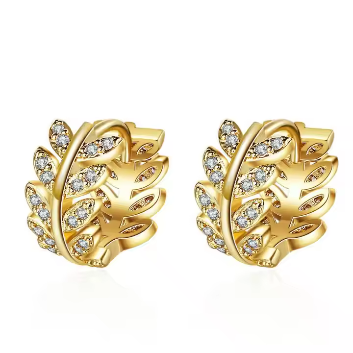 Korean Leaf Ear Ring Golden - Image 4