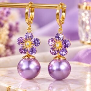 zircon flower pearl earrings
