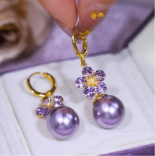 zircon flower pearl earrings - Image 3