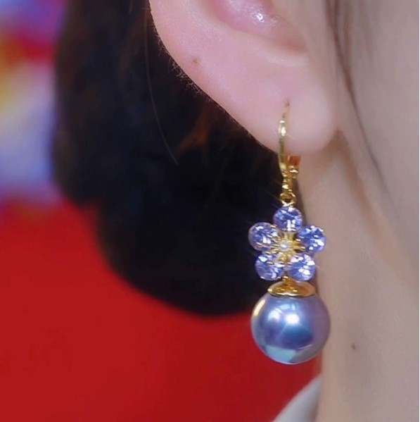 zircon flower pearl earrings - Image 2