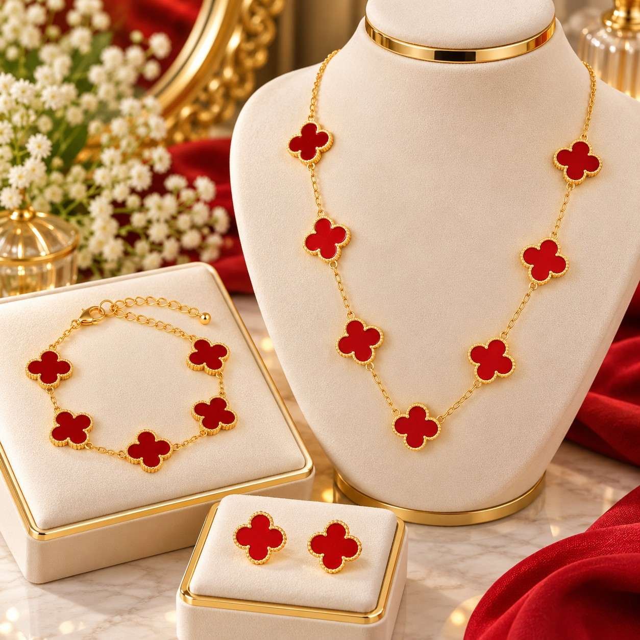 five-leaf flower set-Red
