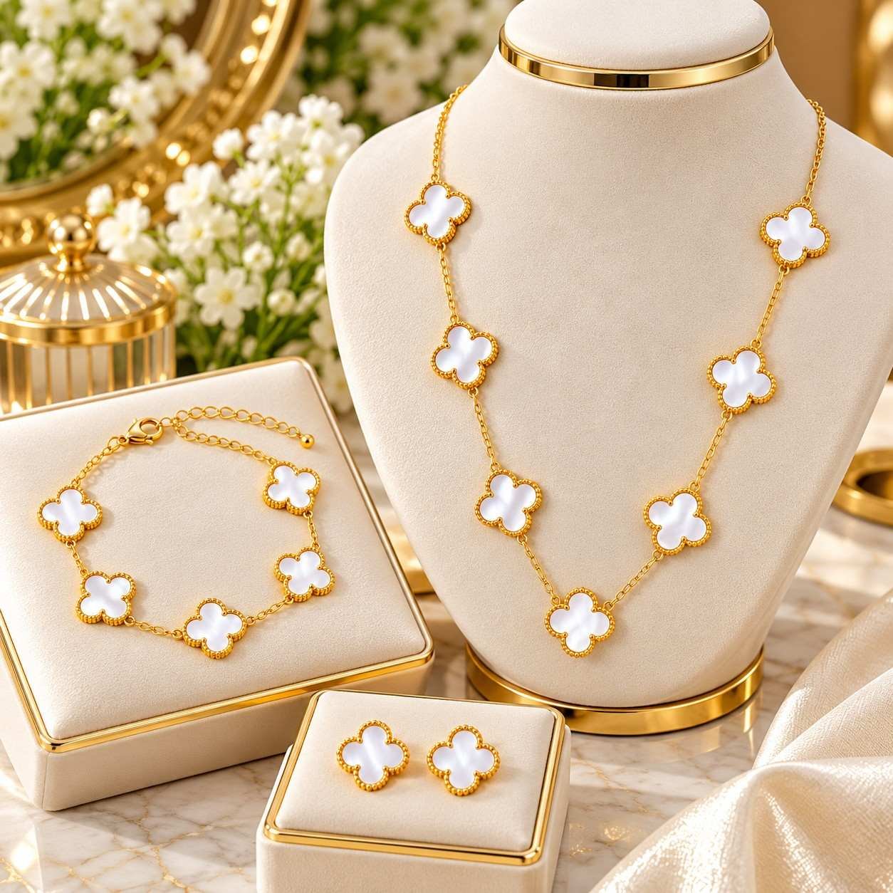 five-leaf flower set-White