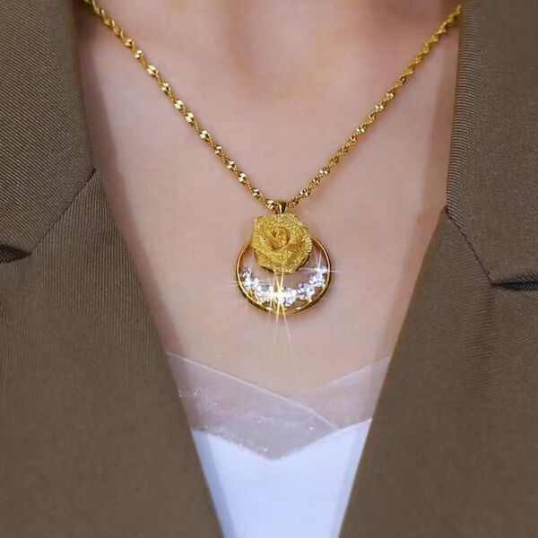Golden Rose Pendant Necklace - Image 2