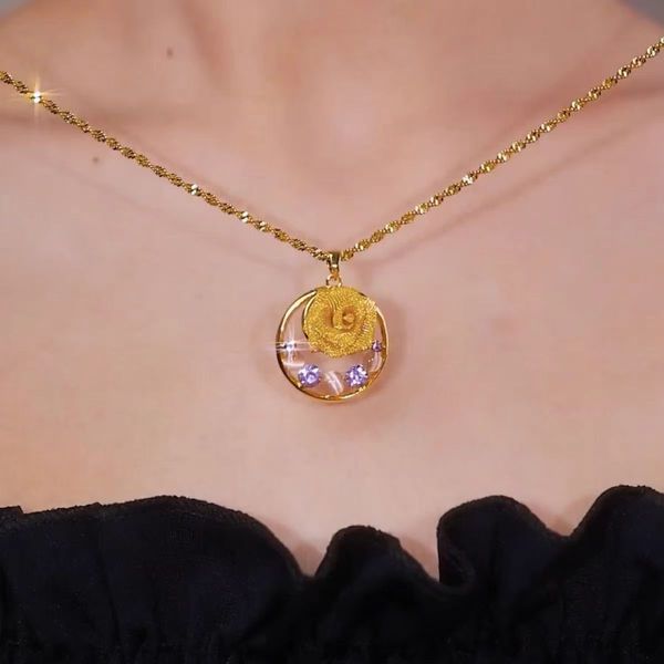 Golden Rose Pendant Necklace