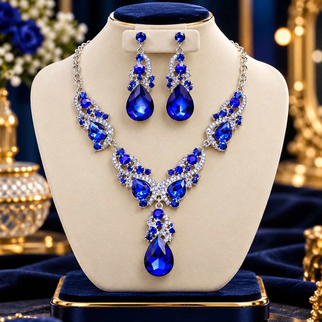 Diamond Cut Crystal Jewelry Set ( royal blue )