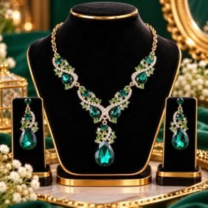Diamond Cut Crystal Jewelry Set ( Green )