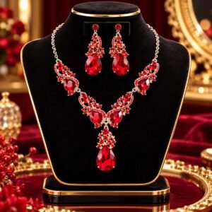 Diamond Cut Crystal Jewelry Set ( Red )