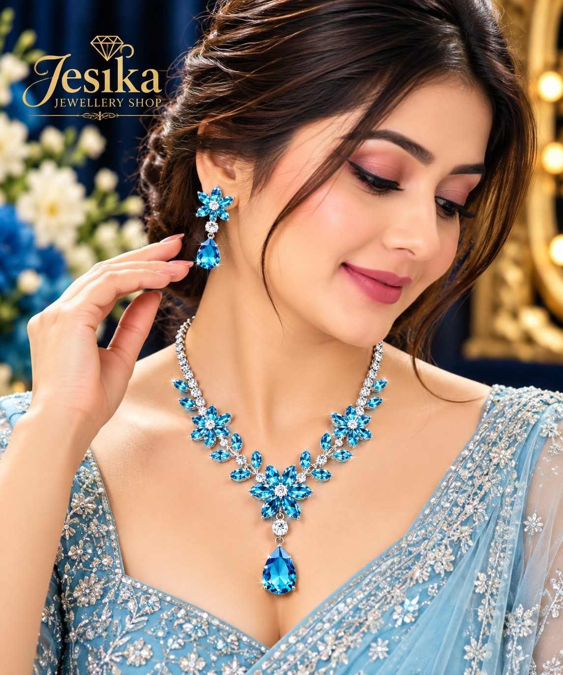 A Diamond necklace and earrings with zircon, universal elegant set, light luxury style - Image 2