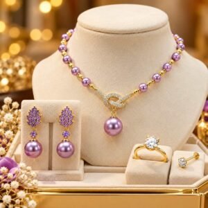 Most Popular Italian Purple Pearl Necklace Set