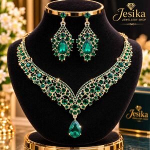 Bridal Diamond Cut Crystal Jewelry Set (Green)