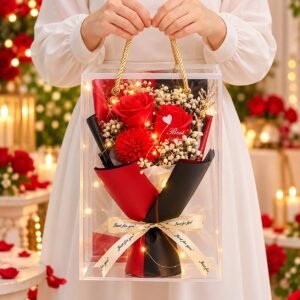 Premium 3 Flower Gift Box â Carnation with LED Light + Greeting Card đšâ¤ī¸