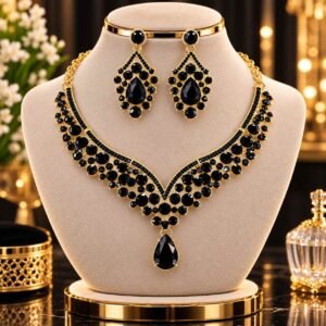 Bridal Diamond Cut Crystal Jewelry Set (Black)