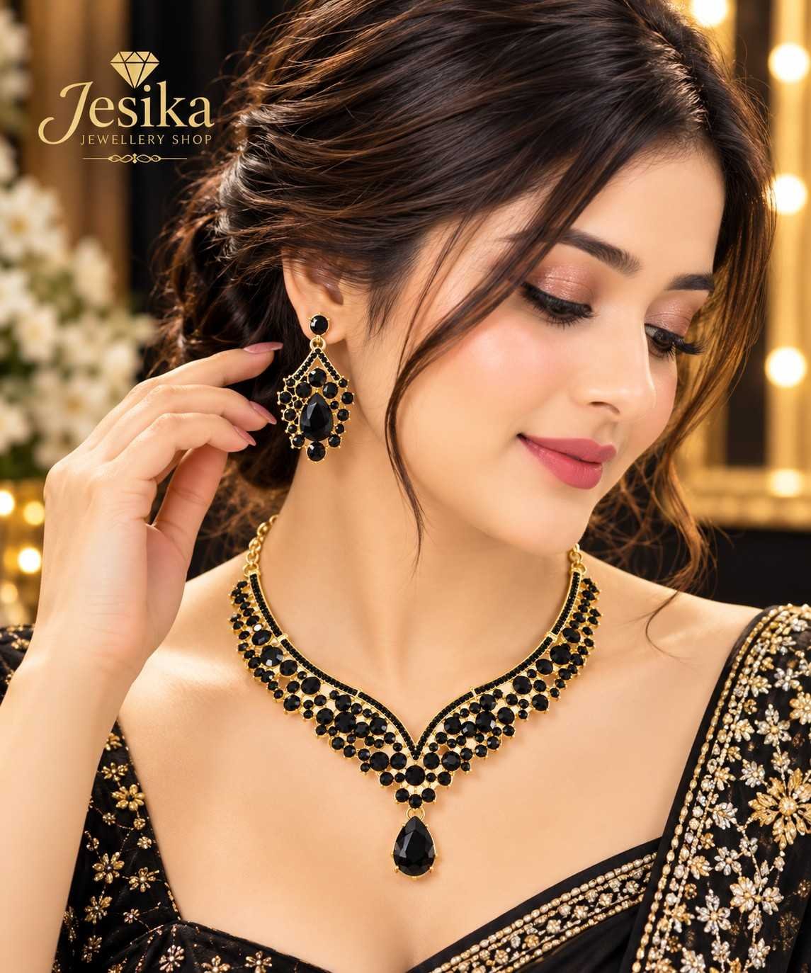 Bridal Diamond Cut Crystal Jewelry Set (Black) - Image 2