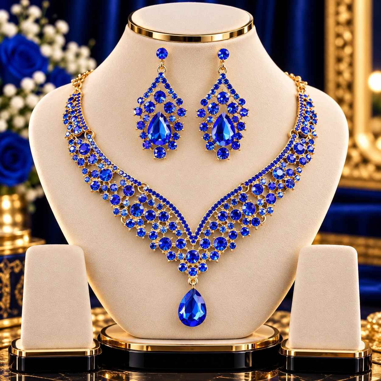 Bridal Diamond Cut Crystal Jewelry Set (Royal blue)