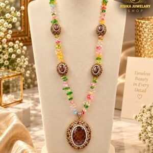Royal Rutilated Quartz & Multicolor Gemstone Statement Necklace