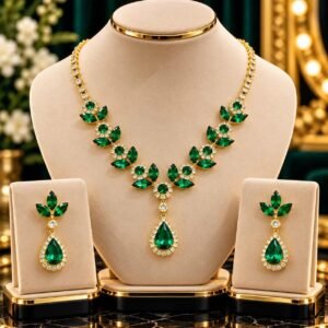 Royal Emerald Green Crystal Necklace & Earring Set