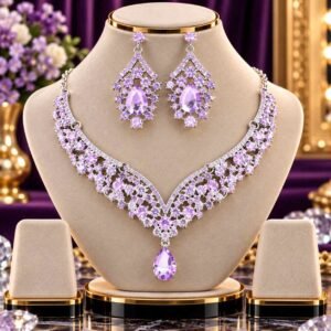 Bridal Diamond Cut Crystal Jewelry Set (Light Purple)