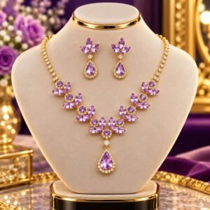 Royal Emerald Purple Crystal Necklace & Earring Set