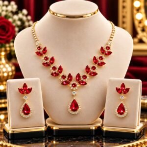 Royal Emerald Red Crystal Necklace & Earring Set