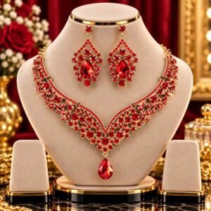 Bridal Diamond Cut Crystal Jewelry Set (Red)