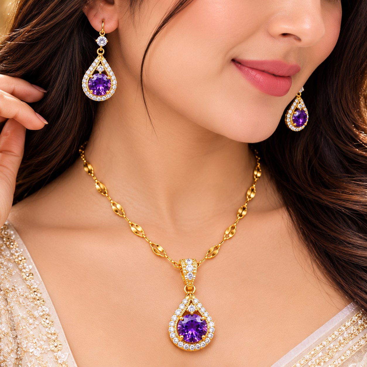 22k Korean Daimond Nackles set Purple - Image 2