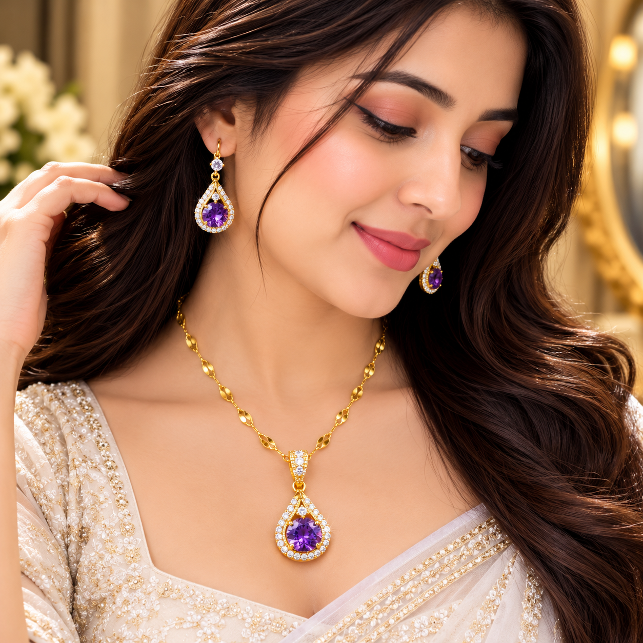 22k Korean Daimond Nackles set Purple - Image 3