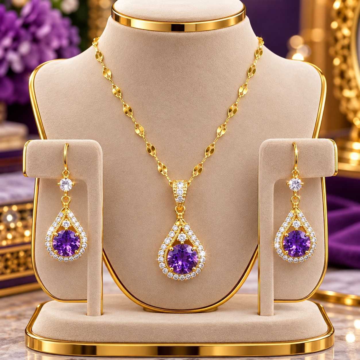 22k Korean Daimond Nackles set Purple