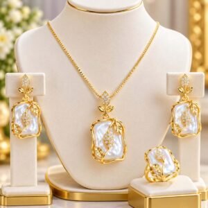 100% Original Pearl Premium Gold Plated Necklace Set