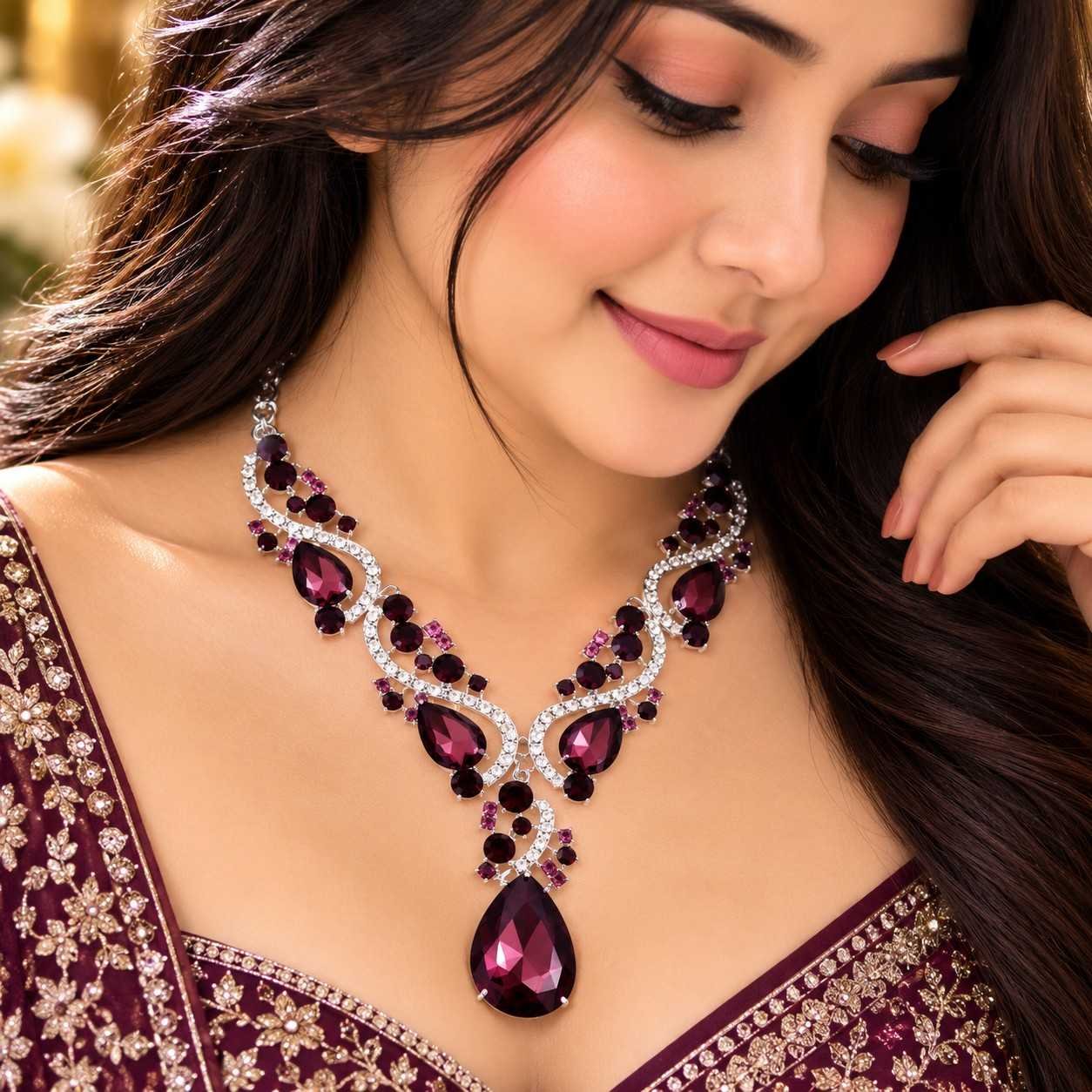 Diamond Cut Crystal Jewelry Set ( grape purple ) - Image 2