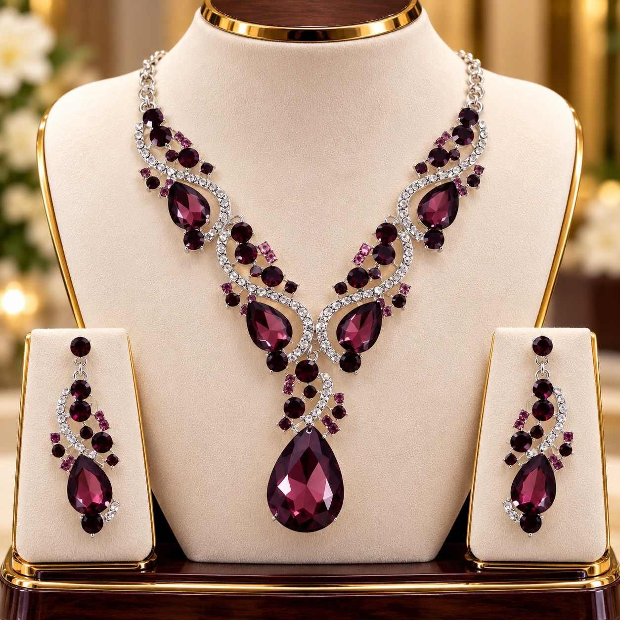 Diamond Cut Crystal Jewelry Set ( grape purple )