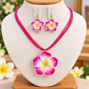 Handmade Flower Necklace Set (Pink)