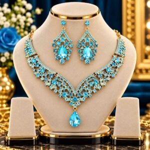 Bridal Diamond Cut Crystal Jewelry Set (Sky blue)
