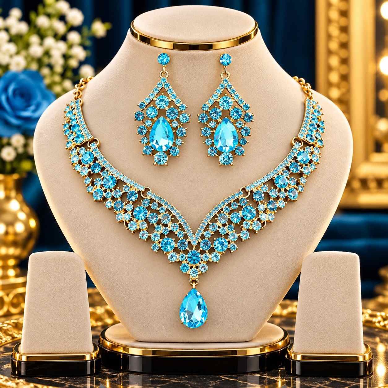 Bridal Diamond Cut Crystal Jewelry Set (Sky blue)