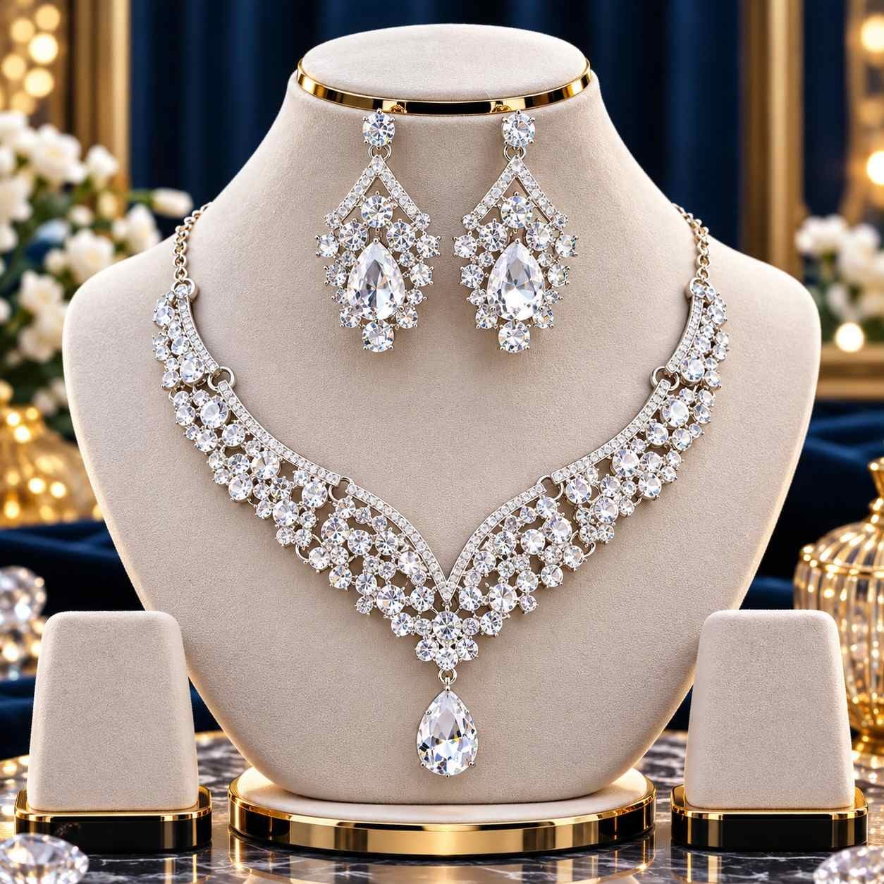Bridal Diamond Cut Crystal Jewelry Set ( White )